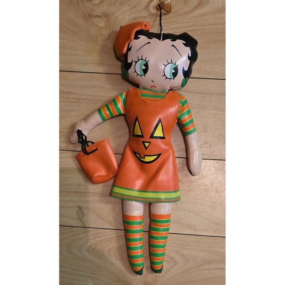 Betty Boop Halloween Pumpkin Doll Vinyl Plush Hanging or Suction Vintage 1998